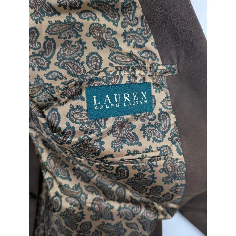Ralph Lauren Sport Coat Signature Brown Vegan Faux Suede Paisley Lining Size 44L